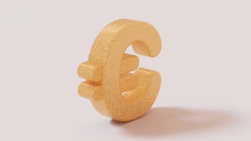 Glittery Golden Euro Symbol Rotating on White Background