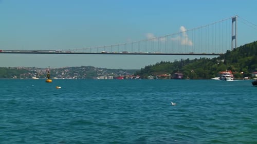 Panoramic View of the Bridge Connecting Asia and Europe on the Istanbul Bosphorus