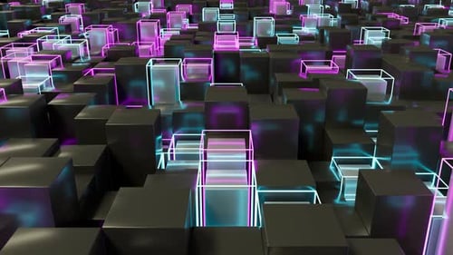 Cubes Background Neon 4k Loop - 3