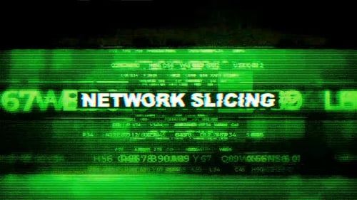 Network Slicing Glitch Text Reveal Digital Data Stream