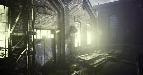 Abandoned Industrial Building Showing Signs of Decay and Mysterious Light