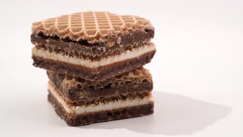 Stacked Waffle Cookies on a White Background
