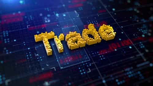 Digital Trade Word Blocky Animation on Futuristic Technology Background
