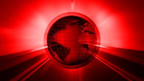 red color digital technology world map news background animation on modern spinning
