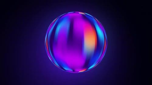 Disco ball on the starry sky. Neon blue round glowing gradient ball with a spinning energy disk on a