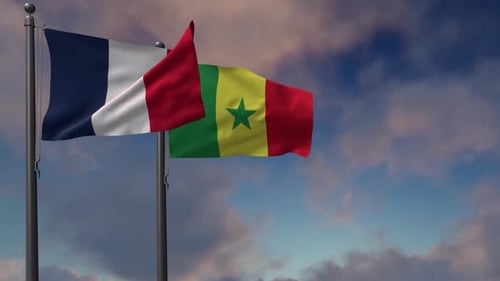 Senegal Flag Waving Along With The National Flag Of The France - 2K
