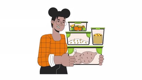 Flat Design Animation of Person Holding Meal Prep Containers