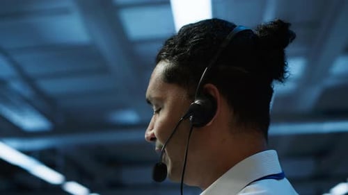 Close Up Shot of Server Hub Staff Member Communicating with Repairmen