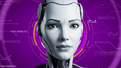 Futuristic Robot Face with Data Interface and Circuitry