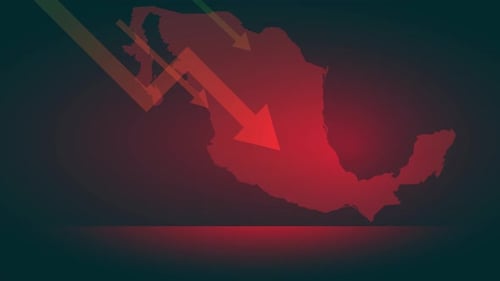 map mexico with red arrows down, economic crisis mexico animation 4k