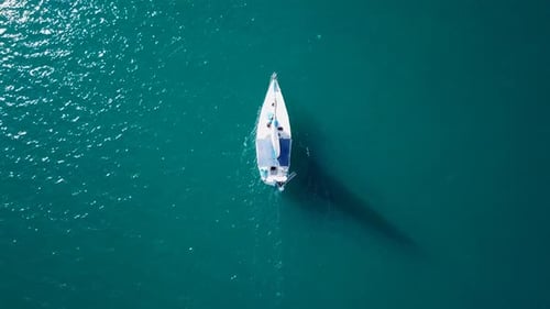 White sailing Yacht cruising at The Mediterranean Sea