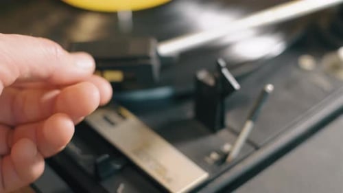 Close Up of Vinyl Record Player Spinning