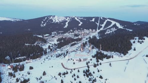 Travel and Winter Adventure Concept Aerial View of the Ski Resort Kopaonik National Park Winter