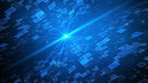 Abstract Hologram 3D Big Data Digital City Futuristic Matrix Digital Binary Code Particles Network