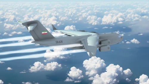 Heavy Transport Aircraft Cargo Plane Flying Above The Clouds Country Iran