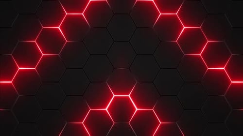 Futuristic Red Neon Hexagon Grid Loop Background