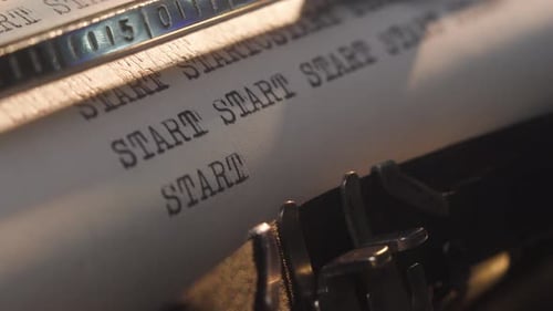 The Word Sign Start Appears on Retro Vintage Typewriter Many Start Signs Appear on Old Typewriter