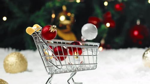 Christmas Ornaments Falling Into Shopping Cart