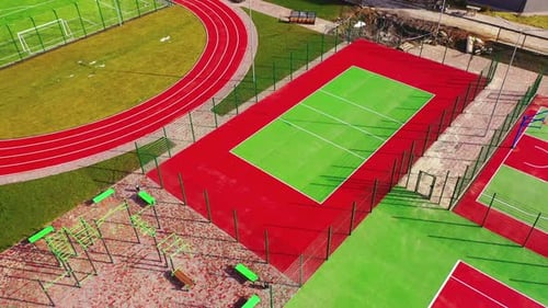 Aerial View of Modern Colorful Sports Complex