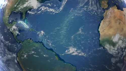Realistic Earth Orbit and Zoom Glowing Borders Cuba