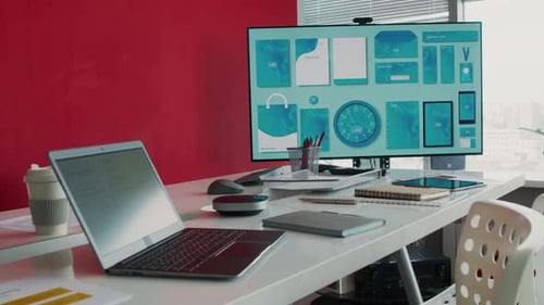 Merchandise Design on Multimedia Screen in Meeting Room of Creative Agency