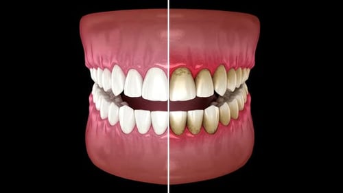 Teeth whitening before and after cleaning. Dental 3D animation