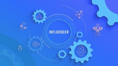 Animated Influencer Marketing Concept with Corporate Icons and Gears