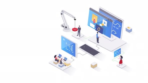 Isometric software development and automation technology animation