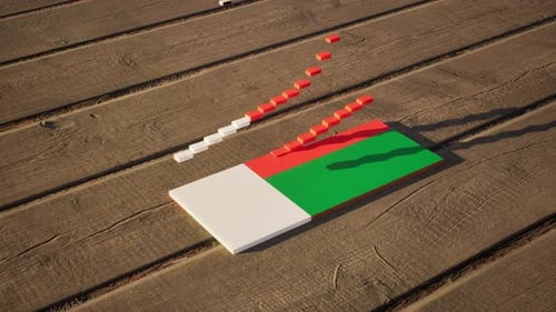 Domino Effect Reveals Flag on Wooden Surface