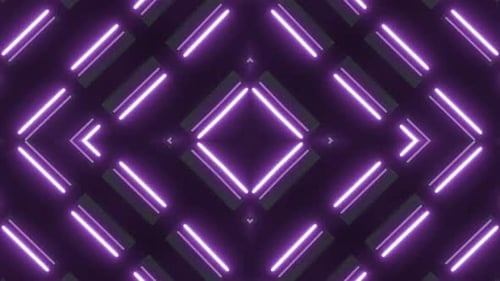 Vibrant purple neon lights create a mesmerizing geometric pattern