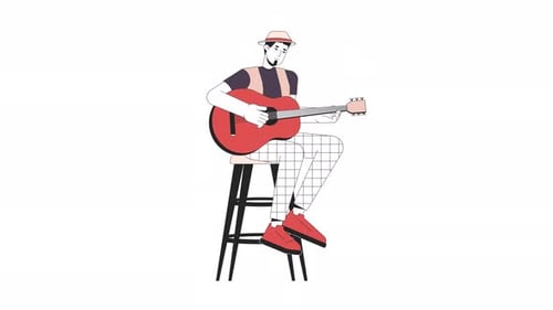 Animated Man Playing Acoustic Guitar Flat Design