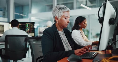 Thinking, woman and developer by computer in office of programming, it support and software update