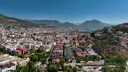 Beautiful Panorama of the City on the Mediterranean Sea Aerial View 4 K