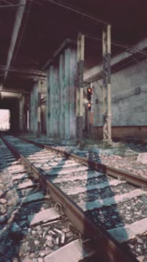 Desolate Train Track at Abandoned Station