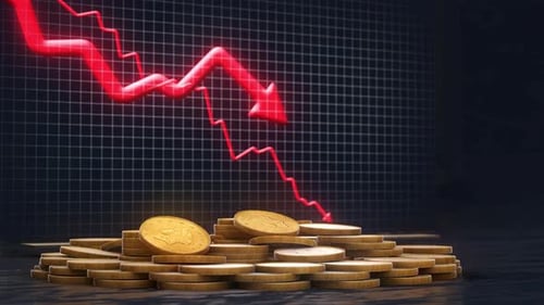 Gold Coins Decline Red Arrow Financial Market Crash Loop 4K