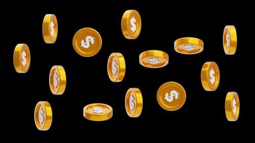 Animated Falling 3D Gold Dollar Coins