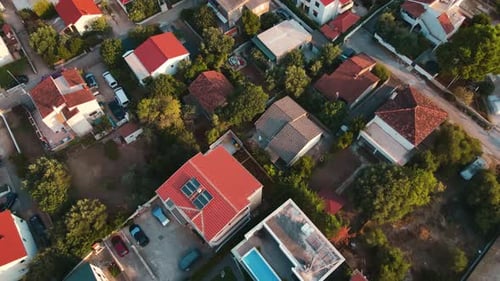 Aerial View of Residential Neighborhood with Red Roofs