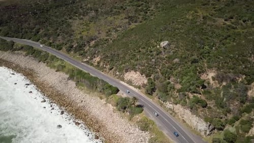 Highway On The Coast Down The Twelve Apostles Mountains At Camps Bay, Cape Town, South Africa. Aeria