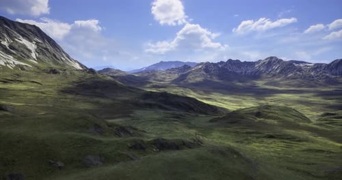 Stunning Panoramic View of a Mountainous Landscape Under a Clear Blue Sky