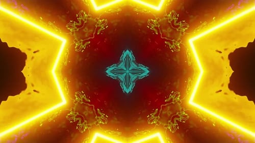 Red cross is in the middle of black background. Kaleidoscope VJ loop