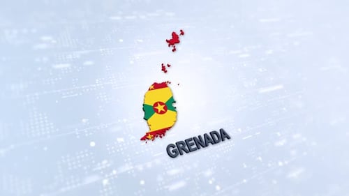 Grenada Map Flag Reveal on Digital Background
