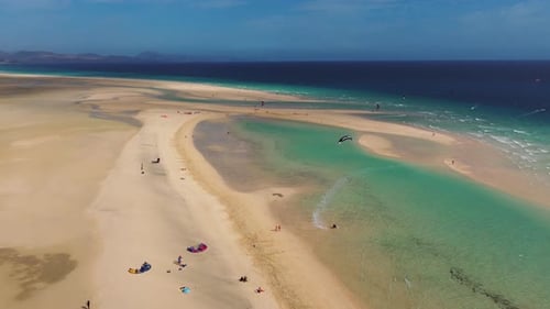 Kitesurfing paradise at Sotavento beach in Fuerteventura, Canary Islands