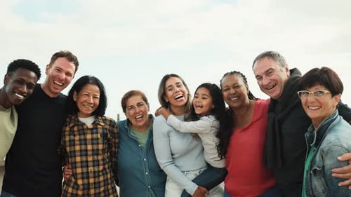 Large Group of Happy, Diverse Friends Smiling Together