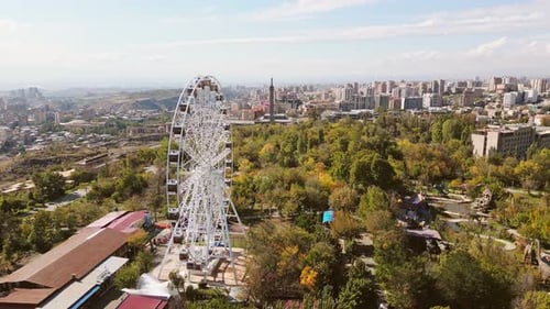 Yerevan Park With Ferris Wheel In Armenia (Panning View)