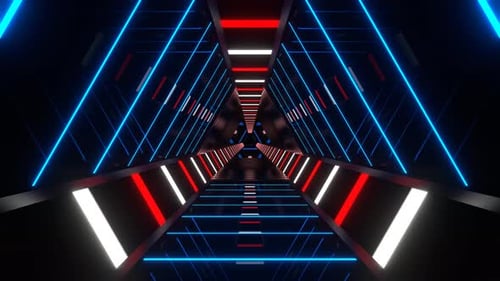 Red And White And Blue Neon Cyber Triangular Tunnel Background Vj Loop In 4K