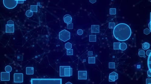 Abstract Technology Network with Blue Geometric Connections