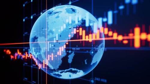 Digital Earth Globe with Dynamic Financial Data Charts