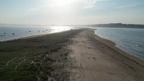 Aerial view of beach and boats, Spain.