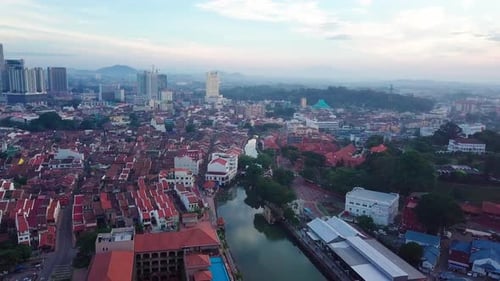 Melaka (Malacca) city aerial view in the morning, Malaysia