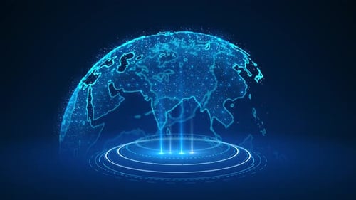 Futuristic Digital Earth Globe with Glowing Platform Technology Animation